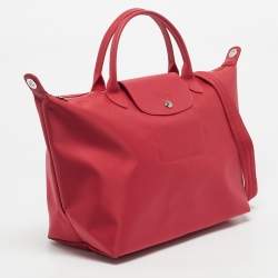 Pre Owned Longchamp Red Nylon Medium Le Pliage Tote