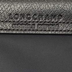 Pre Owned Longchamp Black Leather and Nylon Le Pliage Pouch
