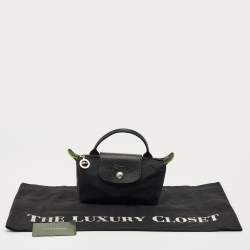 Pre Owned Longchamp Black Leather and Nylon Le Pliage Pouch