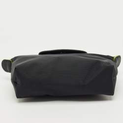 Pre Owned Longchamp Black Leather and Nylon Le Pliage Pouch