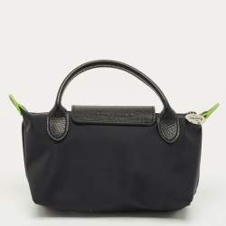 Pre Owned Longchamp Black Leather and Nylon Le Pliage Pouch