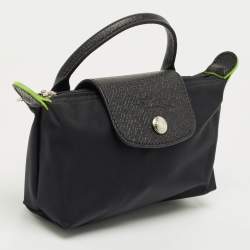 Pre Owned Longchamp Black Leather and Nylon Le Pliage Pouch