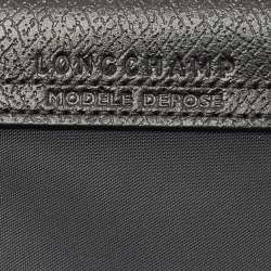 Pre Owned Longchamp Black Leather and Nylon Le Pliage Pouch