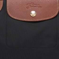 Pre Owned Longchamp Black/Brown Nylon and Leather Small Le Pliage Tote