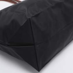 Pre Owned Longchamp Black/Brown Nylon and Leather Small Le Pliage Tote