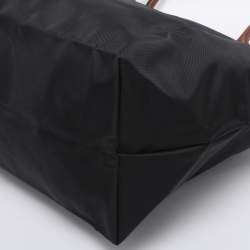 Pre Owned Longchamp Black/Brown Nylon and Leather Small Le Pliage Tote