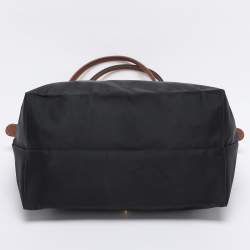 Pre Owned Longchamp Black/Brown Nylon and Leather Small Le Pliage Tote
