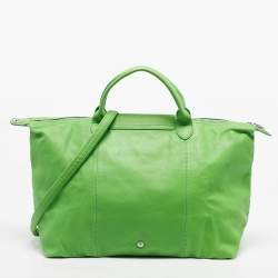 Pre Owned Longchamp Light Green Leather Large Le Pliage Tote