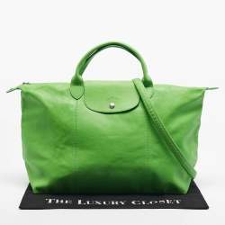 Pre Owned Longchamp Light Green Leather Large Le Pliage Tote