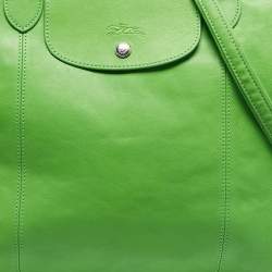 Pre Owned Longchamp Light Green Leather Large Le Pliage Tote