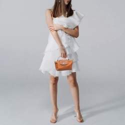 Pre Owned Longchamp Brown Leather and Nylon Le Pliage Pouch