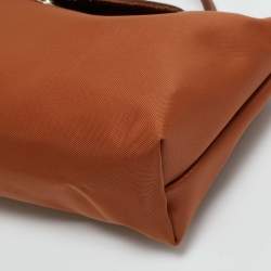 Pre Owned Longchamp Brown Leather and Nylon Le Pliage Pouch