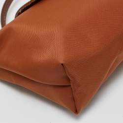Pre Owned Longchamp Brown Leather and Nylon Le Pliage Pouch