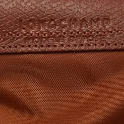 Pre Owned Longchamp Brown Leather and Nylon Le Pliage Pouch
