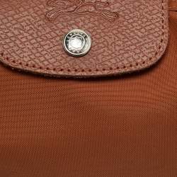 Pre Owned Longchamp Brown Leather and Nylon Le Pliage Pouch