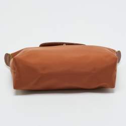 Pre Owned Longchamp Brown Leather and Nylon Le Pliage Pouch