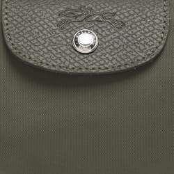 Pre Owned Longchamp Olive Green Leather and Nylon Le Pliage Pouch