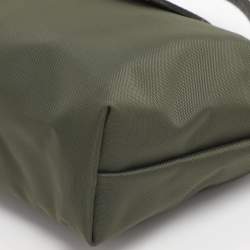 Pre Owned Longchamp Olive Green Leather and Nylon Le Pliage Pouch