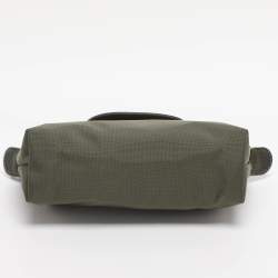 Pre Owned Longchamp Olive Green Leather and Nylon Le Pliage Pouch