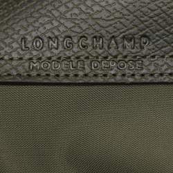 Pre Owned Longchamp Olive Green Leather and Nylon Le Pliage Pouch
