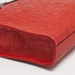 Pre Owned Longchamp Red Monogram Embossed Leather La Voyageuse Vertical Tote