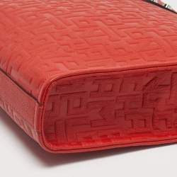 Pre Owned Longchamp Red Monogram Embossed Leather La Voyageuse Vertical Tote