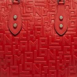Pre Owned Longchamp Red Monogram Embossed Leather La Voyageuse Vertical Tote