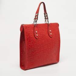 Pre Owned Longchamp Red Monogram Embossed Leather La Voyageuse Vertical Tote