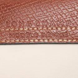 Pre Owned Longchamp Light Beige/Brown Nylon and Leather Le Pliage M Tote