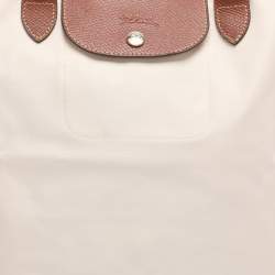 Pre Owned Longchamp Light Beige/Brown Nylon and Leather Le Pliage M Tote