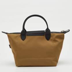 Pre Owned Longchamp Khaki Brown/Black Fabric and Leather Le Pliage Energy S Bag