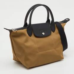 Pre Owned Longchamp Khaki Brown/Black Fabric and Leather Le Pliage Energy S Bag