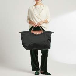 Pre Owned Longchamp Le Pliage Travel Black Nylon Tote