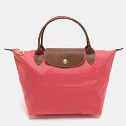 Pre Owned Longchamp Short Le Pliage Small Pink Nylon and Leather Tote