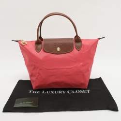 Pre Owned Longchamp Short Le Pliage Small Pink Nylon and Leather Tote