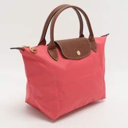 Pre Owned Longchamp Short Le Pliage Small Pink Nylon and Leather Tote