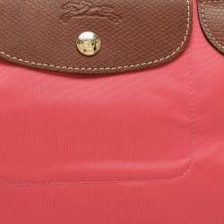 Pre Owned Longchamp Short Le Pliage Small Pink Nylon and Leather Tote