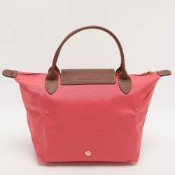 Pre Owned Longchamp Short Le Pliage Small Pink Nylon and Leather Tote