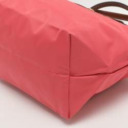 Pre Owned Longchamp Short Le Pliage Small Pink Nylon and Leather Tote