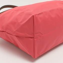 Pre Owned Longchamp Short Le Pliage Small Pink Nylon and Leather Tote