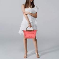 Pre Owned Longchamp Short Le Pliage Small Pink Nylon and Leather Tote