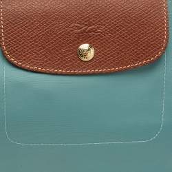 مملوكة مسبقًا Longchamp Le Pliage Medium Light Blue/Brown Nylon and Leather Tote