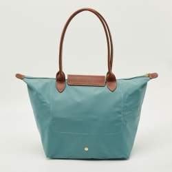 مملوكة مسبقًا Longchamp Le Pliage Medium Light Blue/Brown Nylon and Leather Tote
