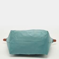 مملوكة مسبقًا Longchamp Le Pliage Medium Light Blue/Brown Nylon and Leather Tote