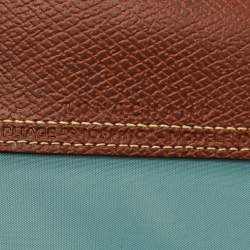 مملوكة مسبقًا Longchamp Le Pliage Medium Light Blue/Brown Nylon and Leather Tote