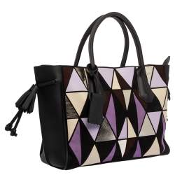 Longchamp Black/Multicolor Leather and Suede Medium Penelope Arty Tote