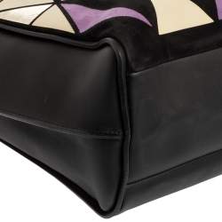 Longchamp Black/Multicolor Leather and Suede Medium Penelope Arty Tote