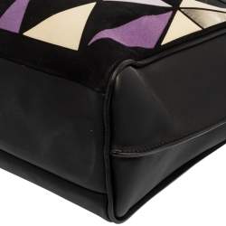 Longchamp Black/Multicolor Leather and Suede Medium Penelope Arty Tote
