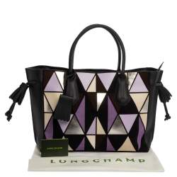 Longchamp Black/Multicolor Leather and Suede Medium Penelope Arty Tote