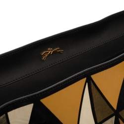 Pre Owned Longchamp Black/Multicolor Leather and Suede Medium Penelope Arty Tote